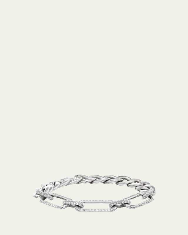 Pave Diamond Oval Link Bracelet with Chunky Curb Cha